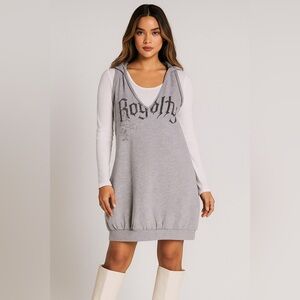 Cotton Bubble Hem V-Neck Hoodie Dress